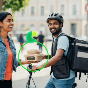 A delivery guy handing the healthy food box to the customer